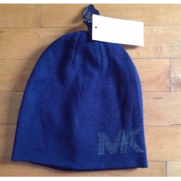 Micheal Kors Initial /MK Logo Beanie Navy Hat - Picture 2 of 8